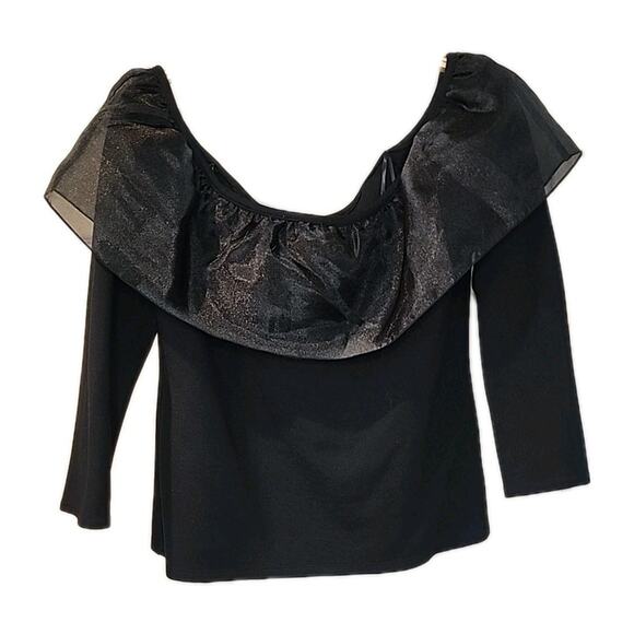 J.CREW Tops - J Crew size Med black knit/organza ruffle off-the-shoulder top